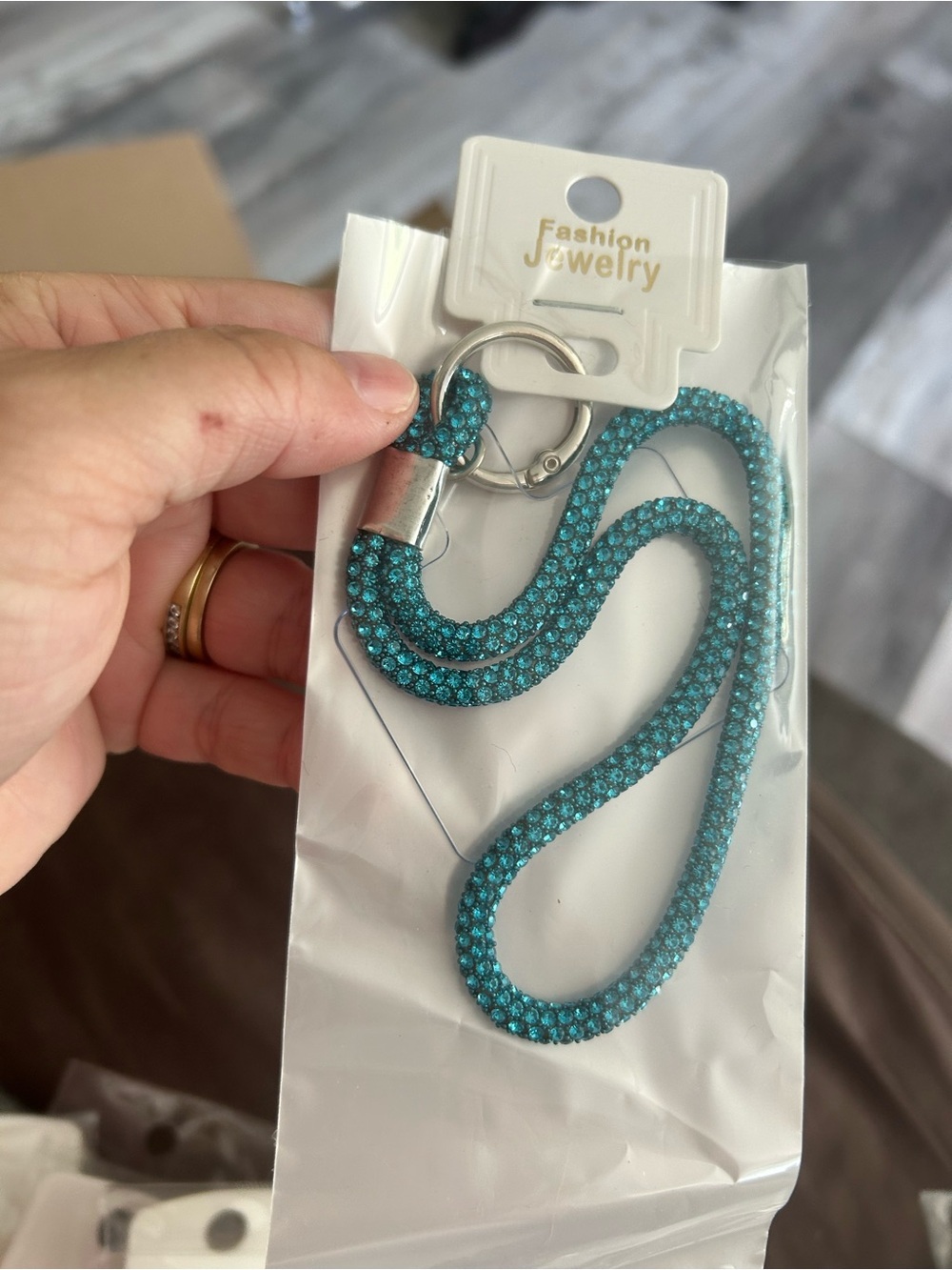 5/$25 Teal Rhinestone Lanyard Keychain